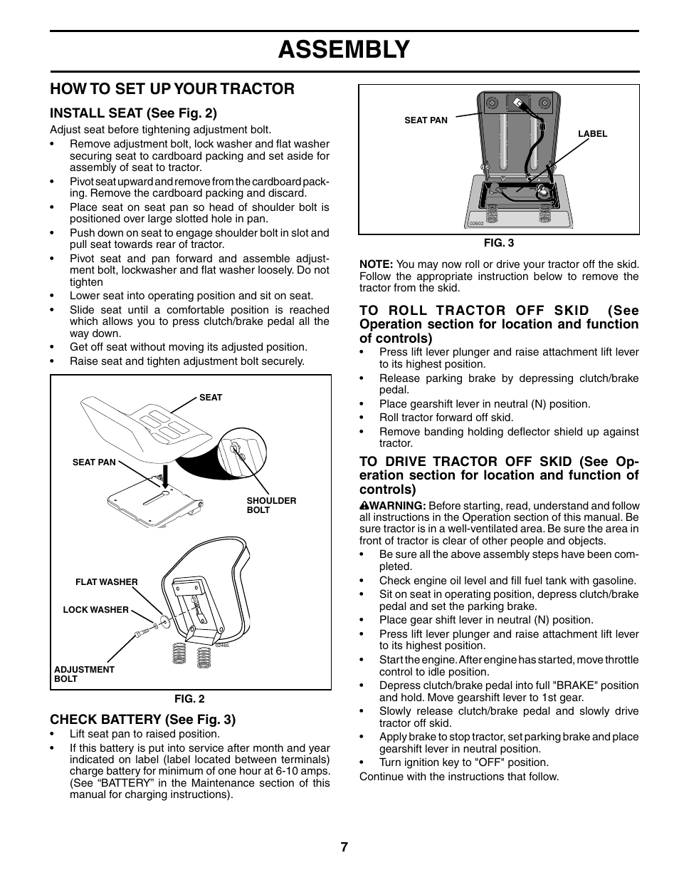 Assembly, How to set up your tractor | Poulan 188695 User Manual | Page 7 / 44