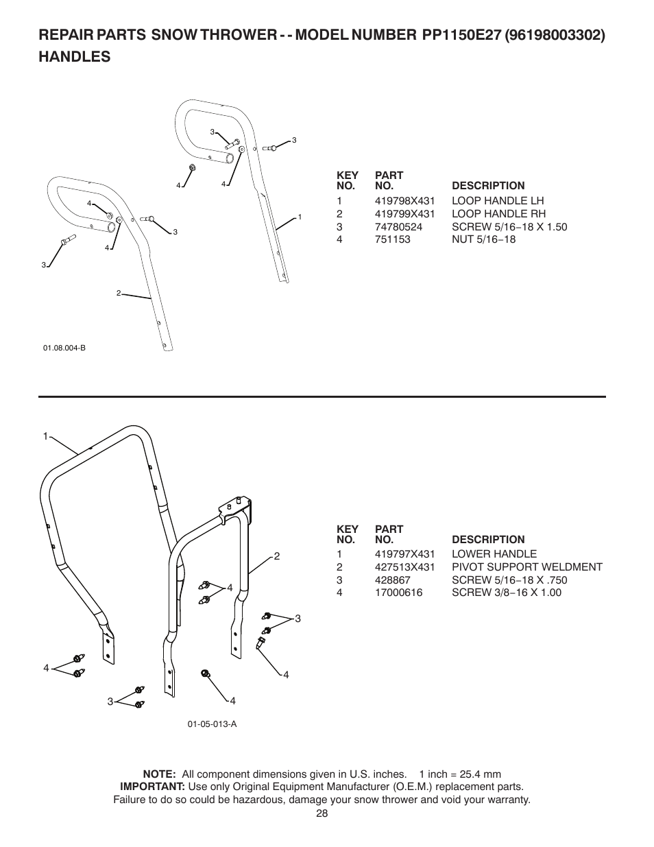 Handles | Poulan 436842 User Manual | Page 28 / 44