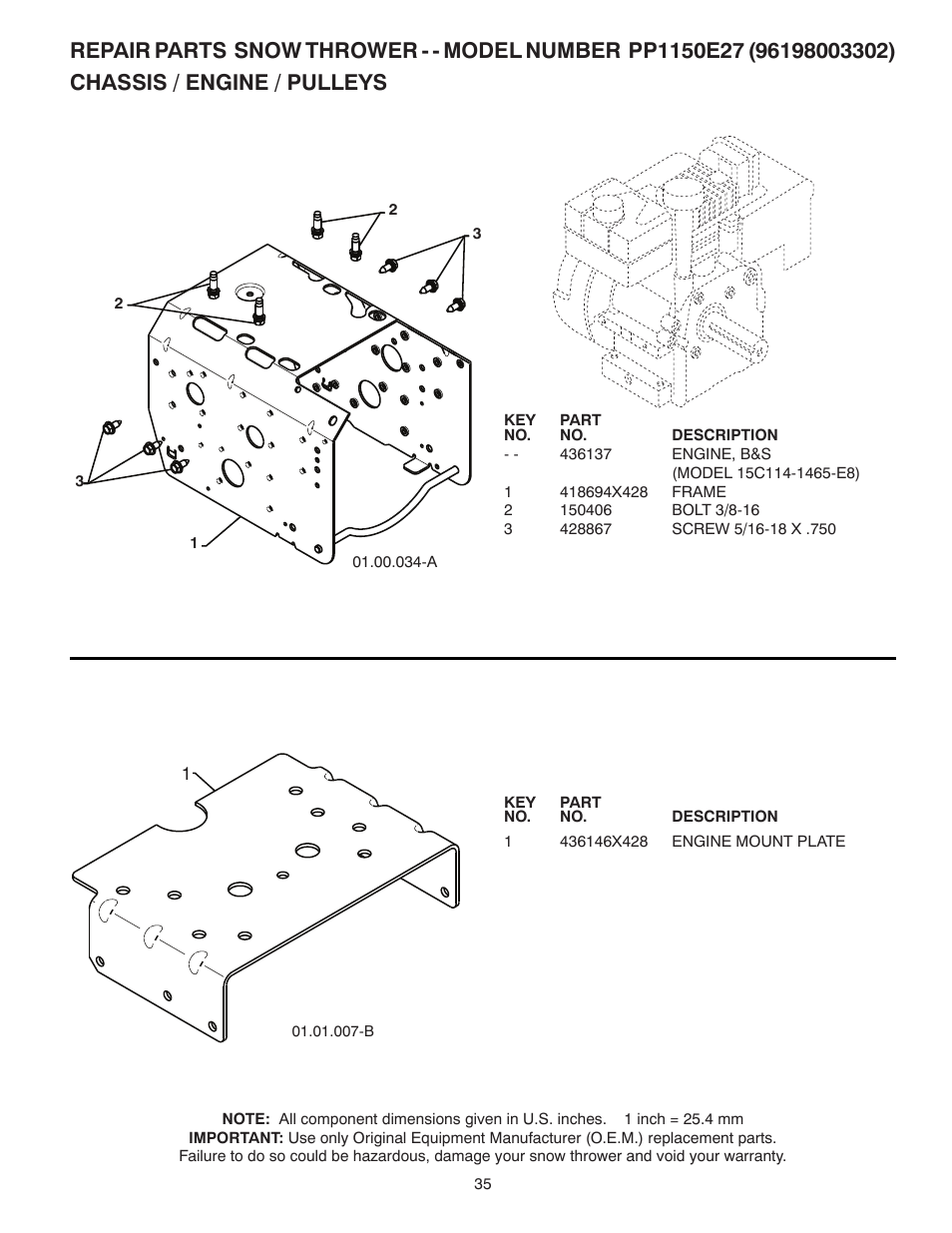 Chassis / engine / pulleys | Poulan 436842 User Manual | Page 35 / 44