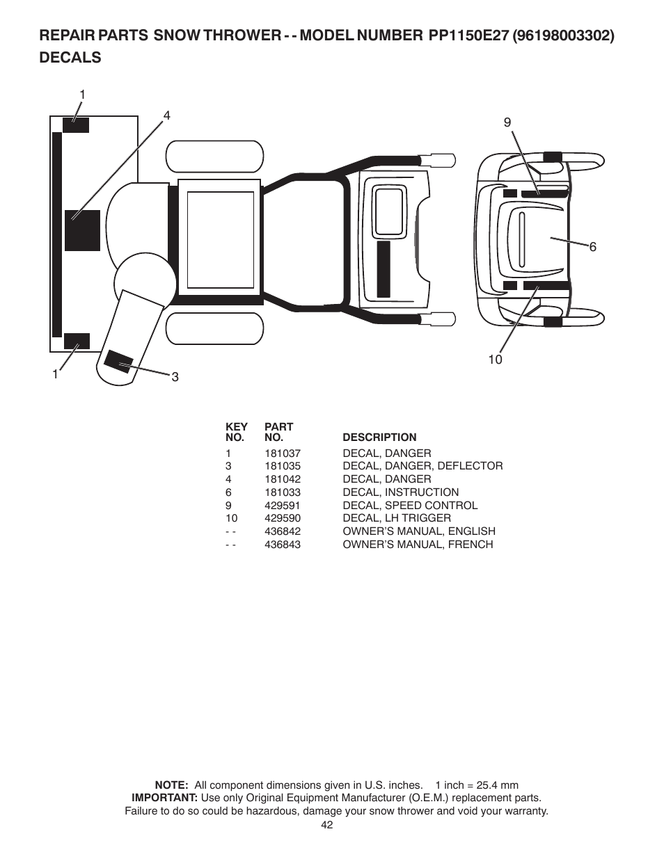 Decals | Poulan 436842 User Manual | Page 42 / 44