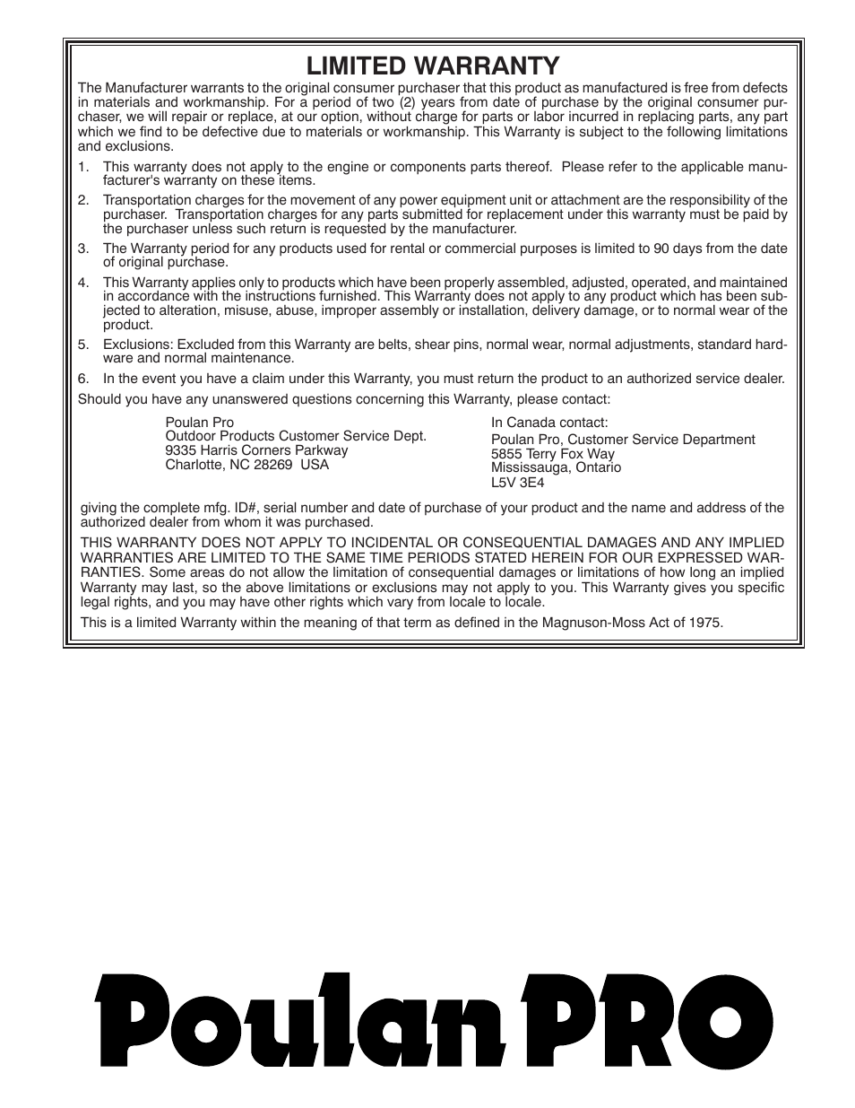 Limited warranty | Poulan 436842 User Manual | Page 44 / 44