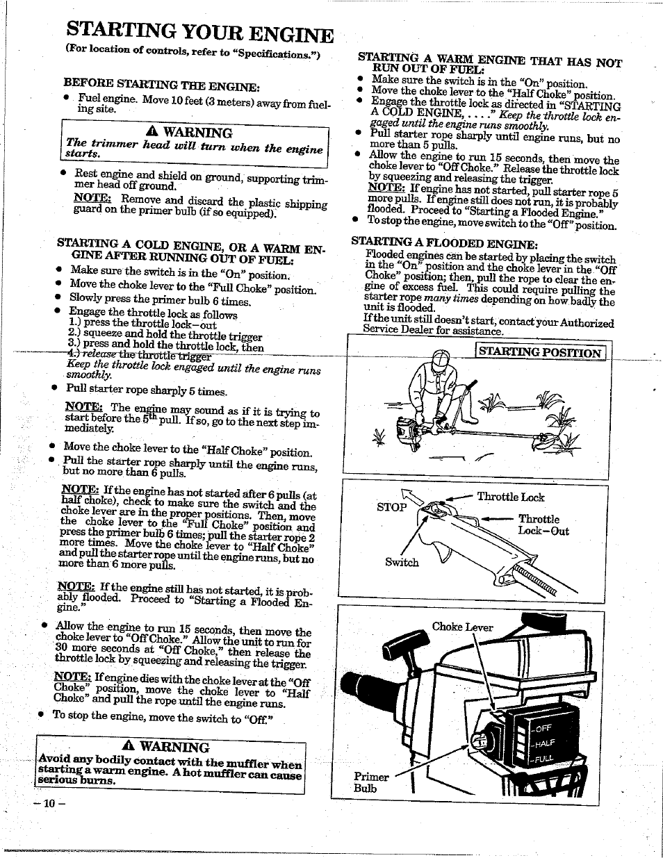 Starting your engine, A warning | Poulan 195 User Manual | Page 10 / 24