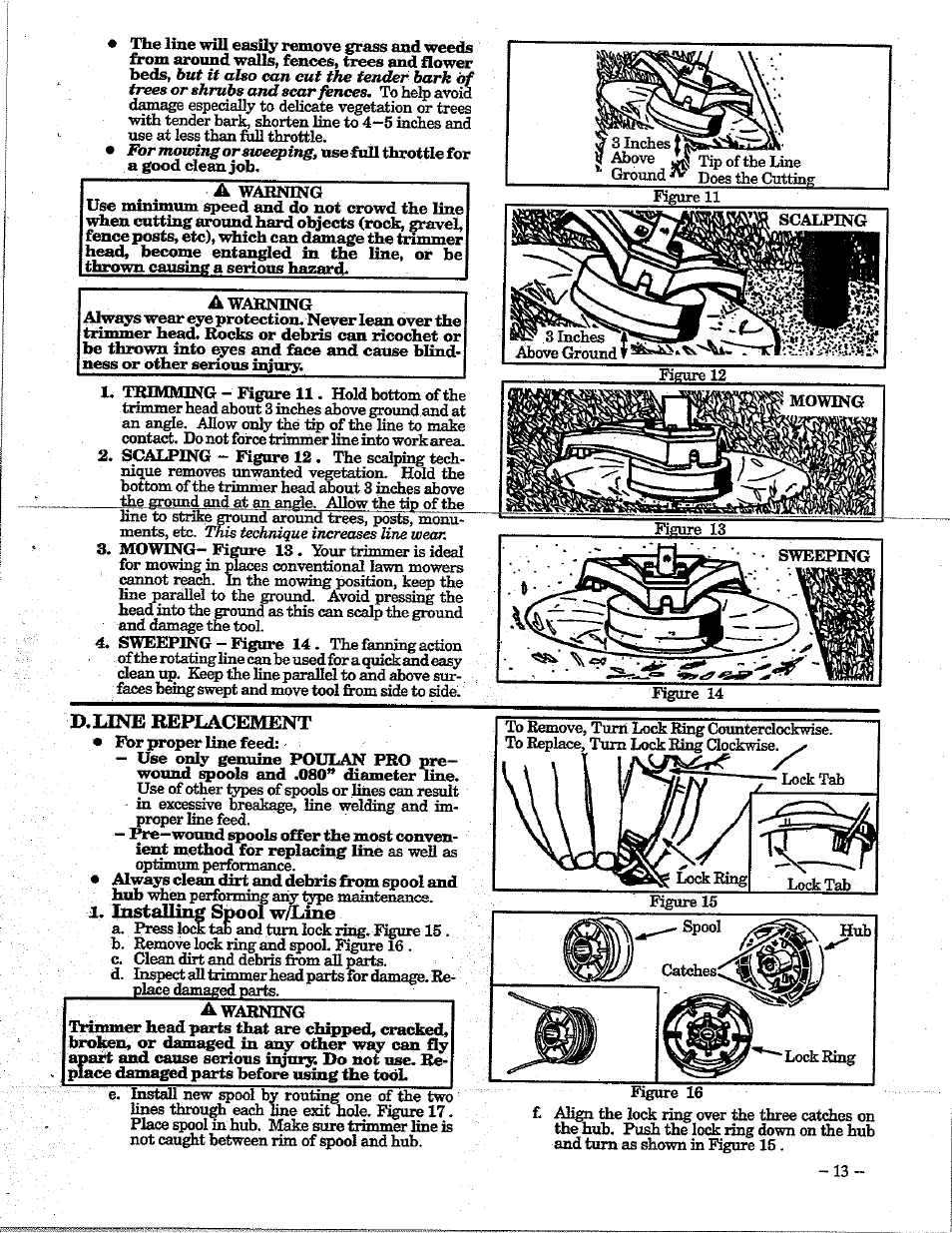 D,une replacement, Installing spool w/line | Poulan 195 User Manual | Page 13 / 24