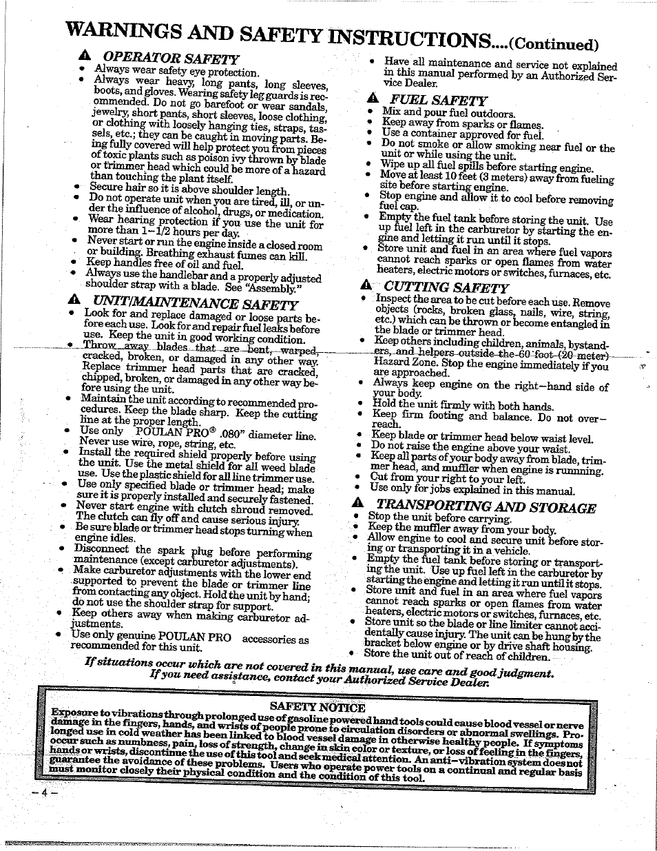 Warnings and safety instructions.. ..(continued) | Poulan 195 User Manual | Page 4 / 24