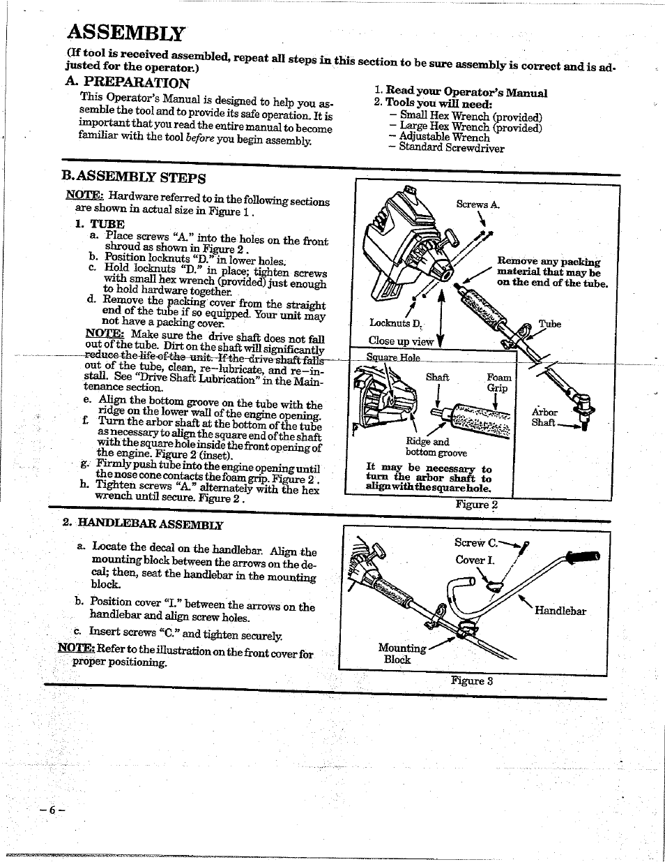 Assembly, A. preparation, B. assembly steps | Poulan 195 User Manual | Page 6 / 24