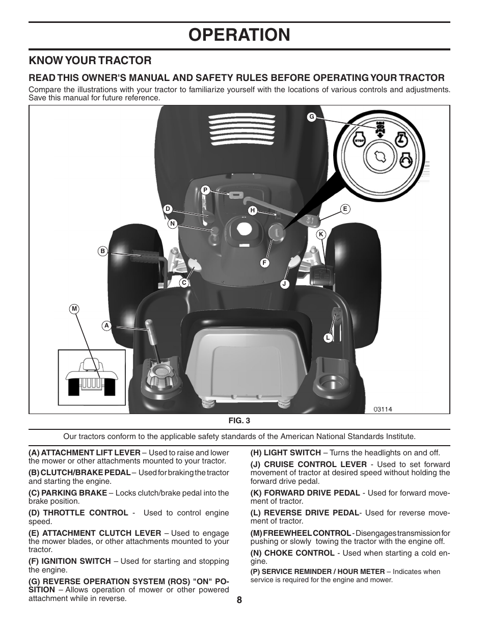 Operation, Know your tractor | Poulan 404630 User Manual | Page 8 / 30