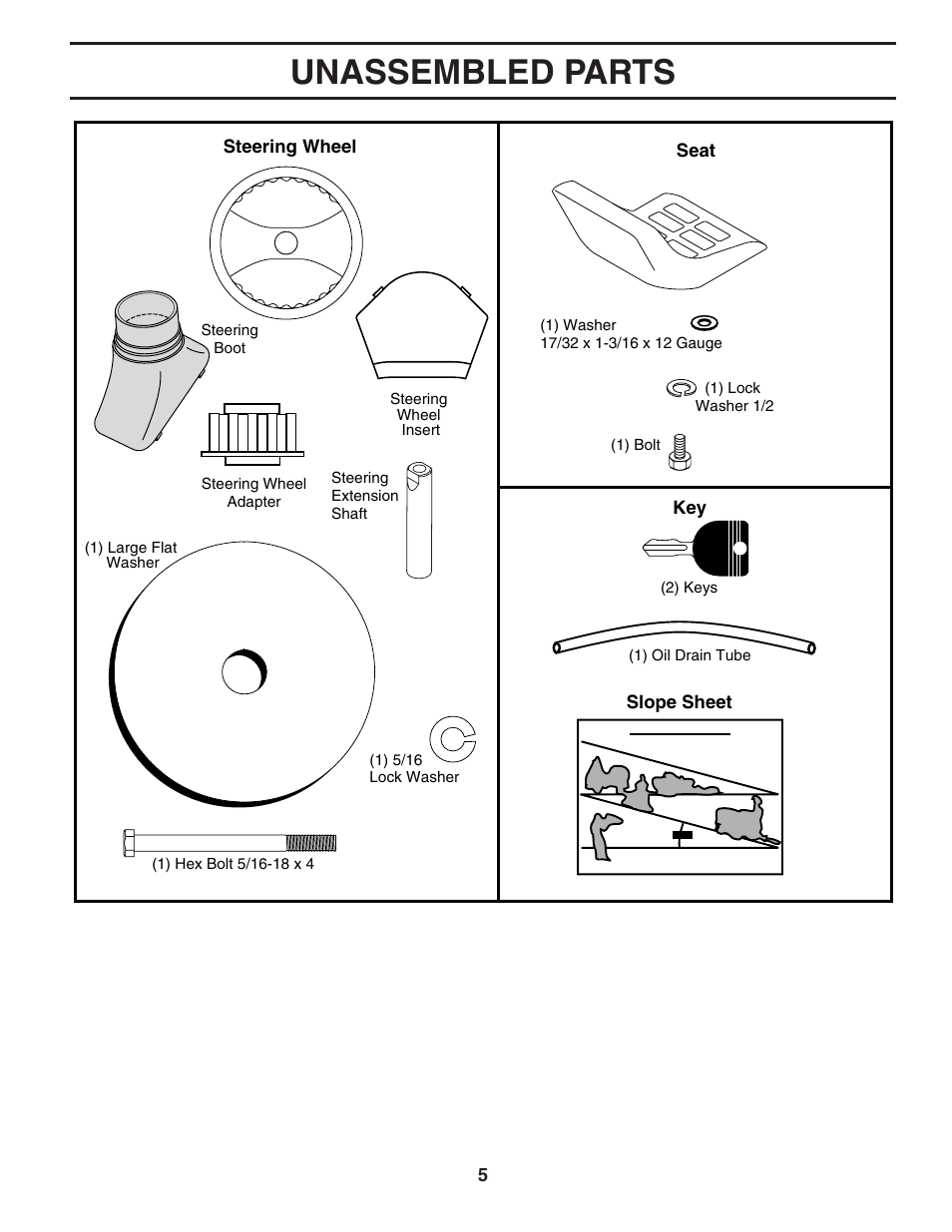 Unassembled parts | Poulan 405327 User Manual | Page 5 / 30