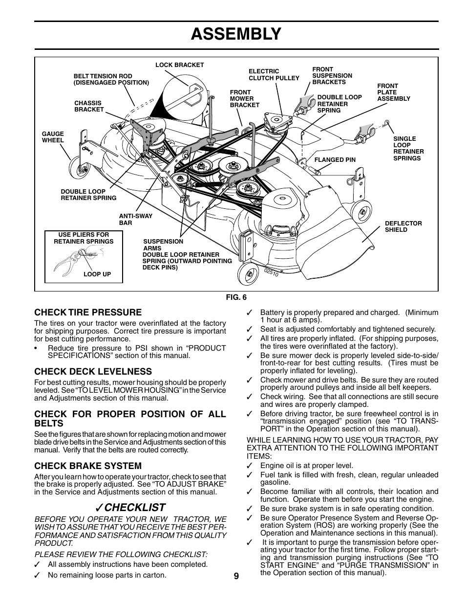 Assembly, Checklist | Poulan 195032 User Manual | Page 9 / 32
