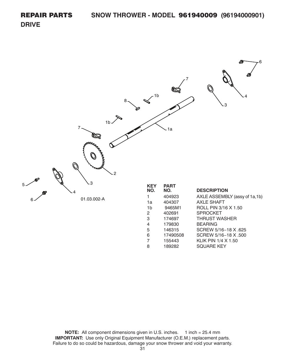 Drive | Poulan 429890 User Manual | Page 31 / 40