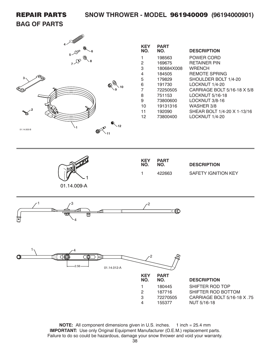 Bag of parts | Poulan 429890 User Manual | Page 38 / 40