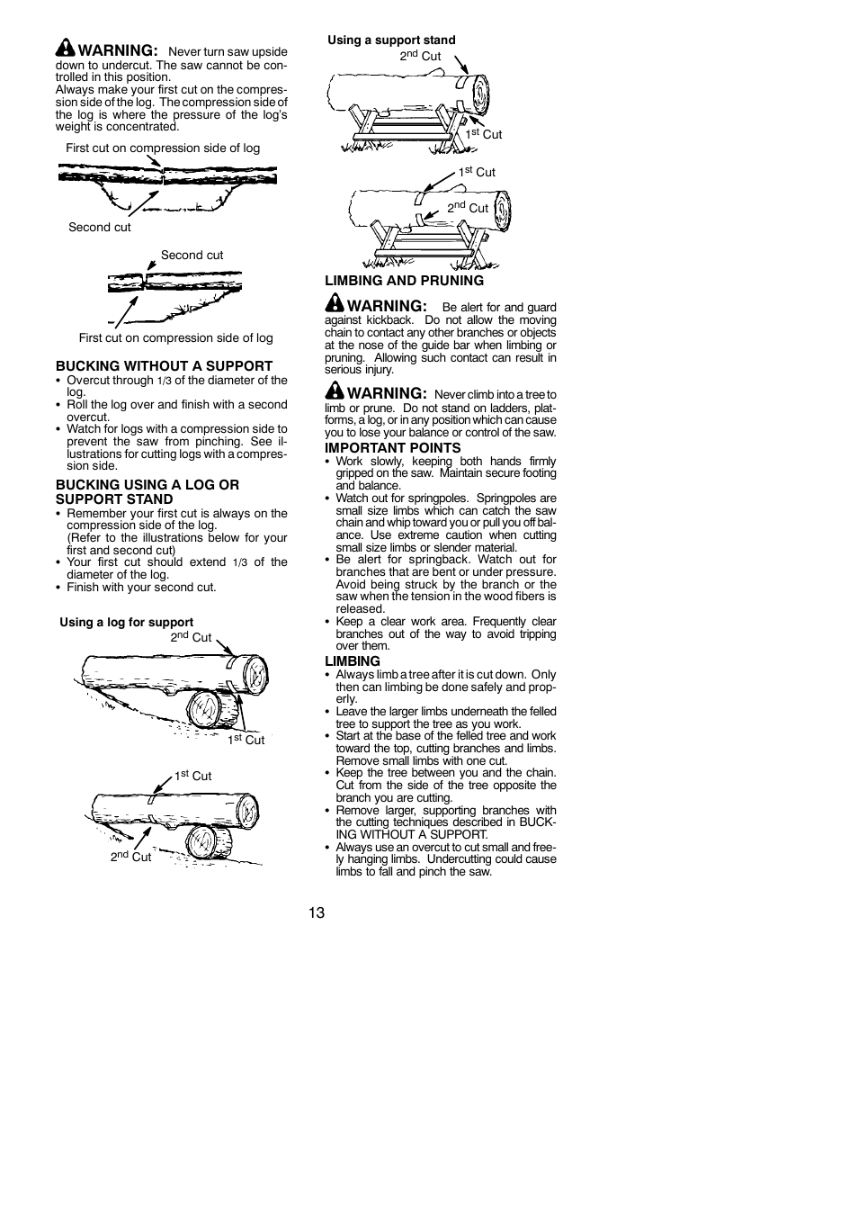 13 warning, Warning | Poulan 545137250 User Manual | Page 13 / 19