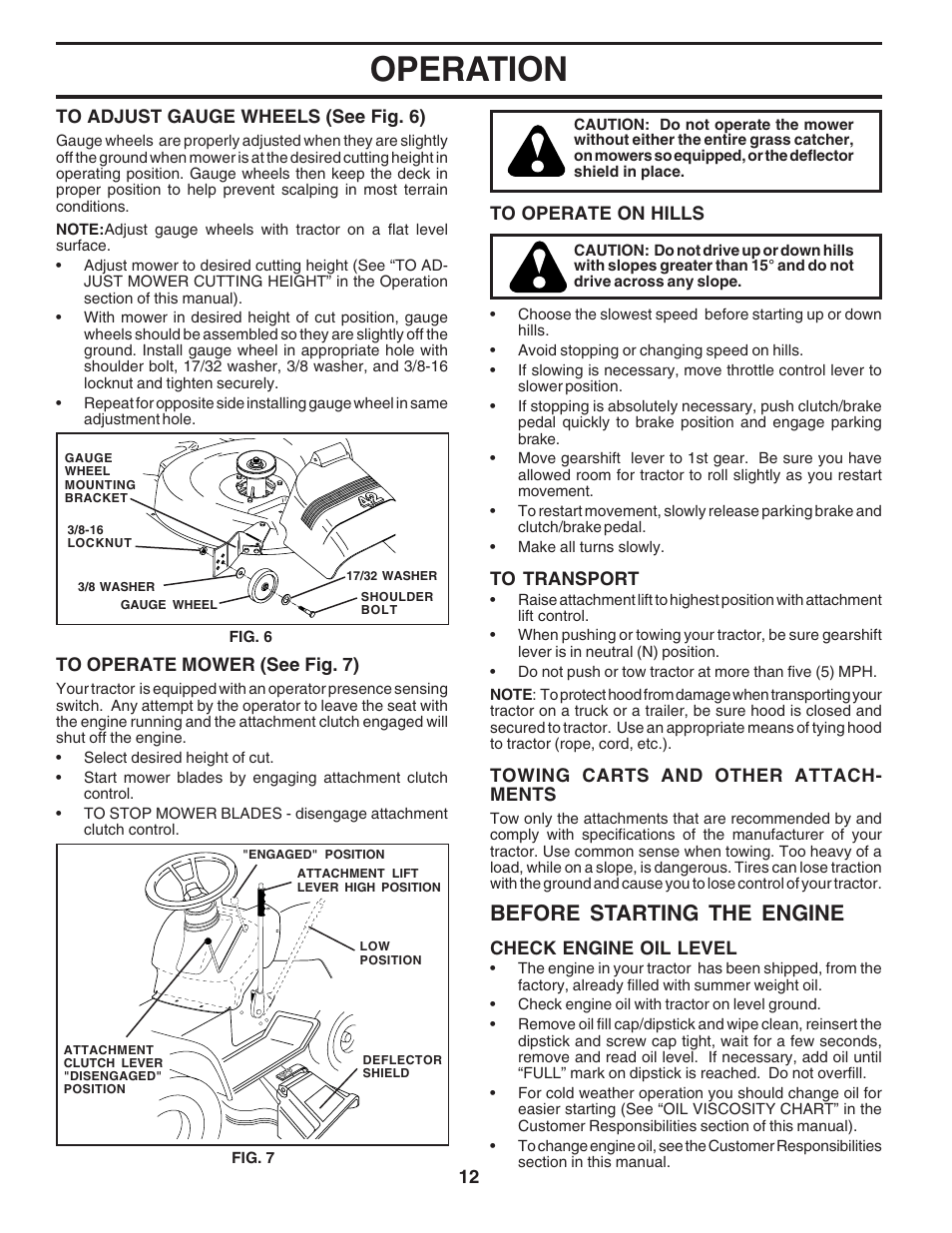 Operation, Before starting the engine | Poulan 183293 User Manual | Page 12 / 48