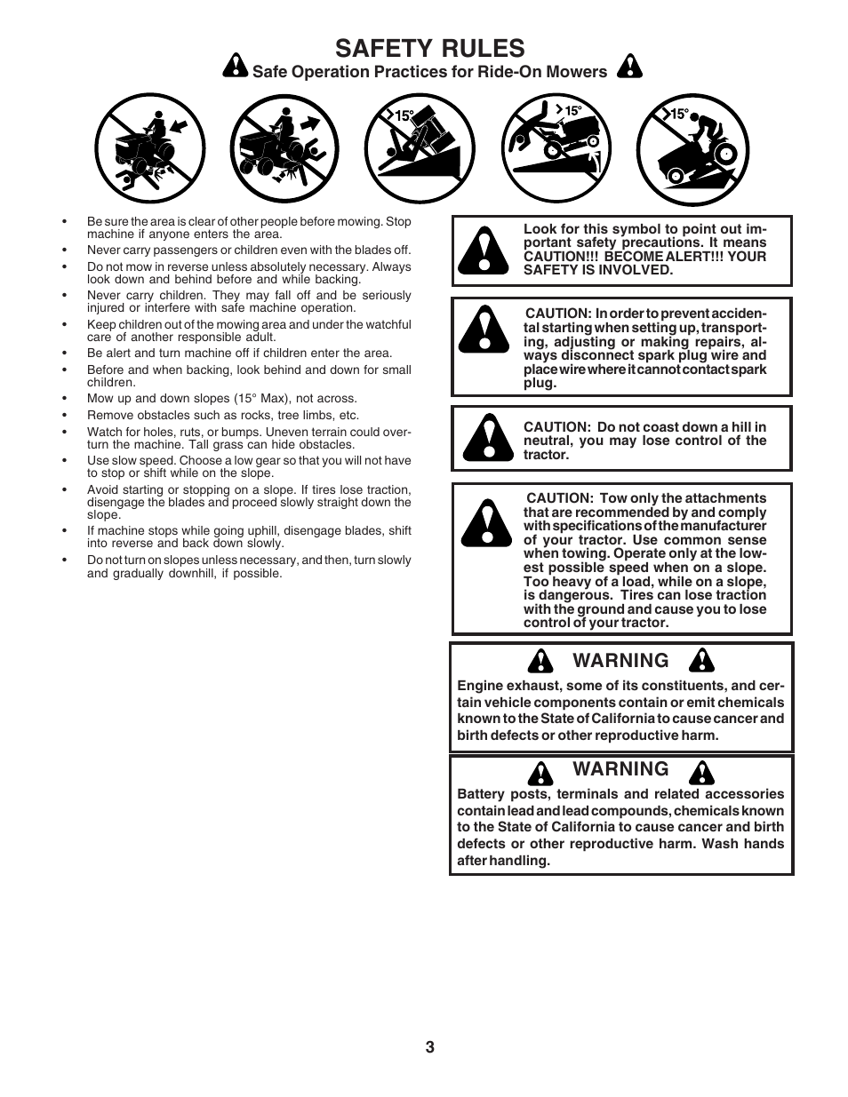 Safety rules, Warning | Poulan 183293 User Manual | Page 3 / 48
