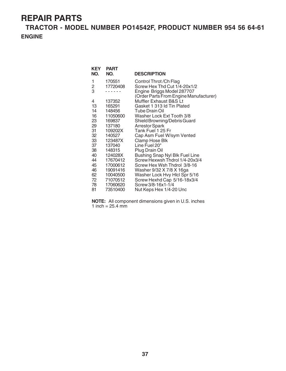 Repair parts | Poulan 183293 User Manual | Page 37 / 48