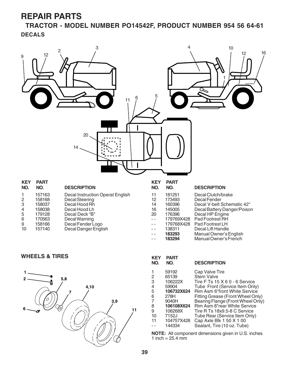 Repair parts | Poulan 183293 User Manual | Page 39 / 48