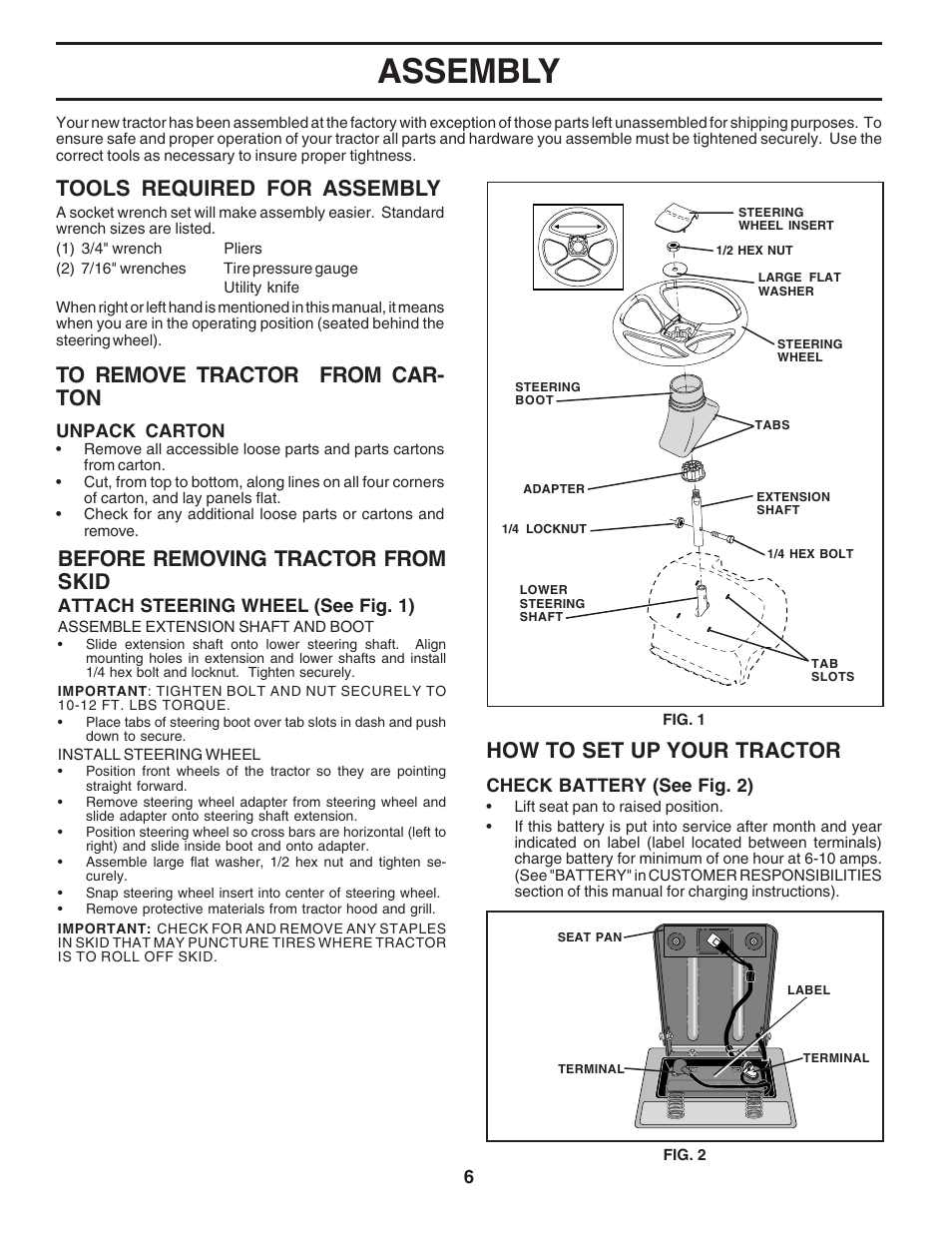 Assembly, How to set up your tractor, Tools required for assembly | Before removing tractor from skid | Poulan 183293 User Manual | Page 6 / 48