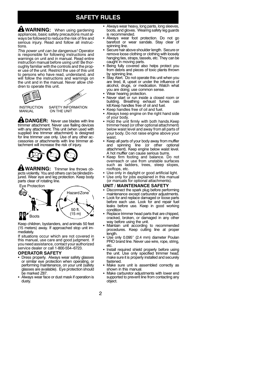 Safety rules, Warning, Danger | Poulan 545137277 User Manual | Page 2 / 17