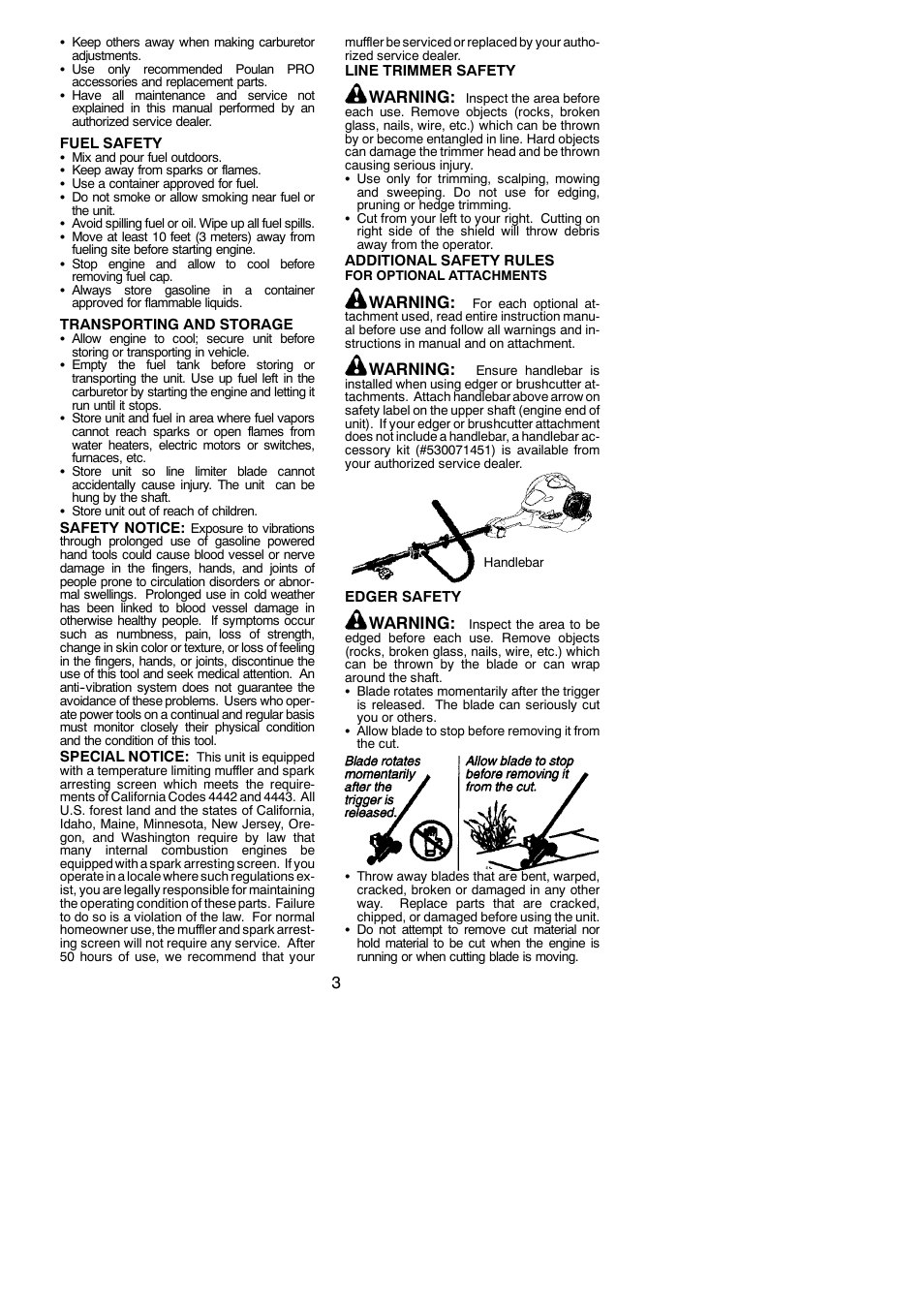 Warning | Poulan 545137277 User Manual | Page 3 / 17