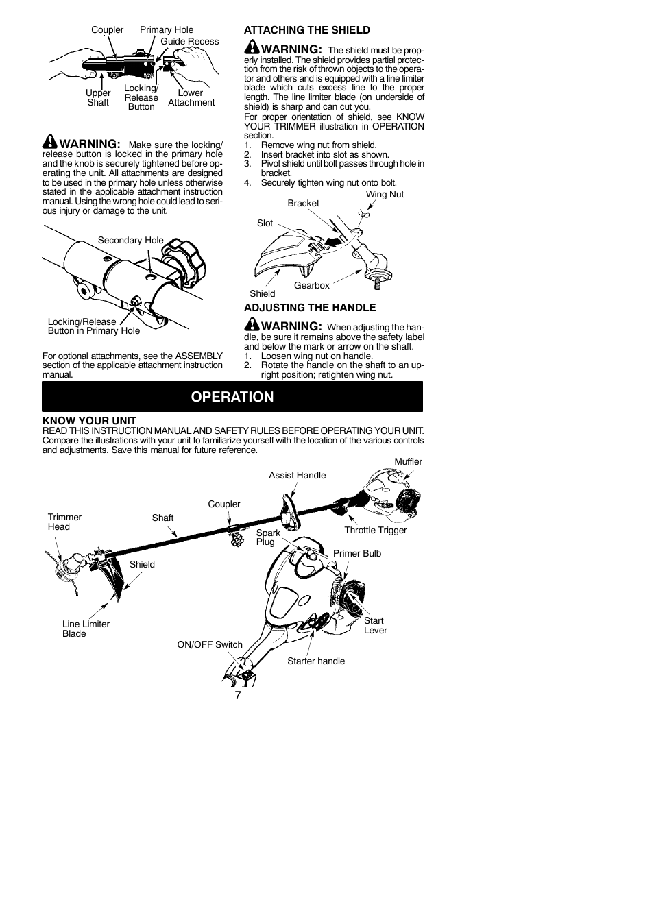 Operation, Warning | Poulan 545137277 User Manual | Page 7 / 17