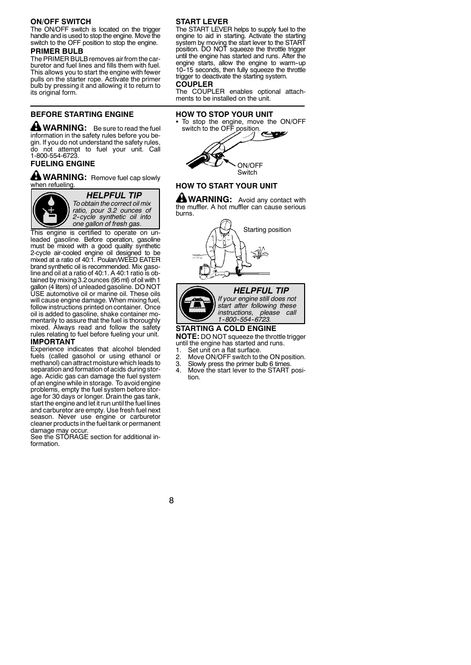 Warning, Helpful tip | Poulan 545137277 User Manual | Page 8 / 17