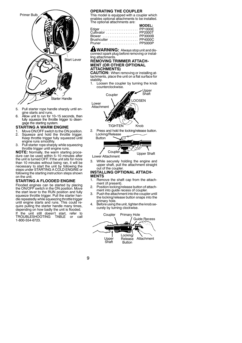 Warning | Poulan 545137277 User Manual | Page 9 / 17