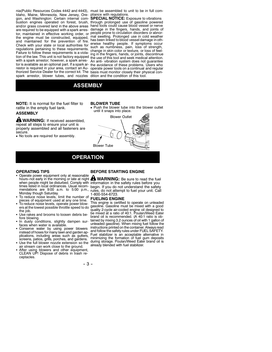 Assembly, Operation | Poulan FL1500 User Manual | Page 3 / 6