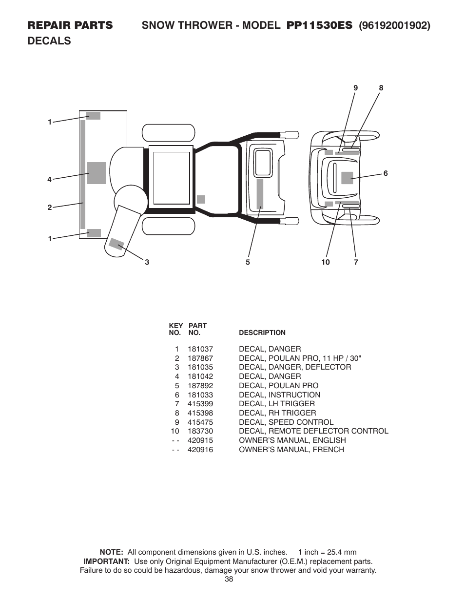 Poulan 420915 User Manual | Page 38 / 40