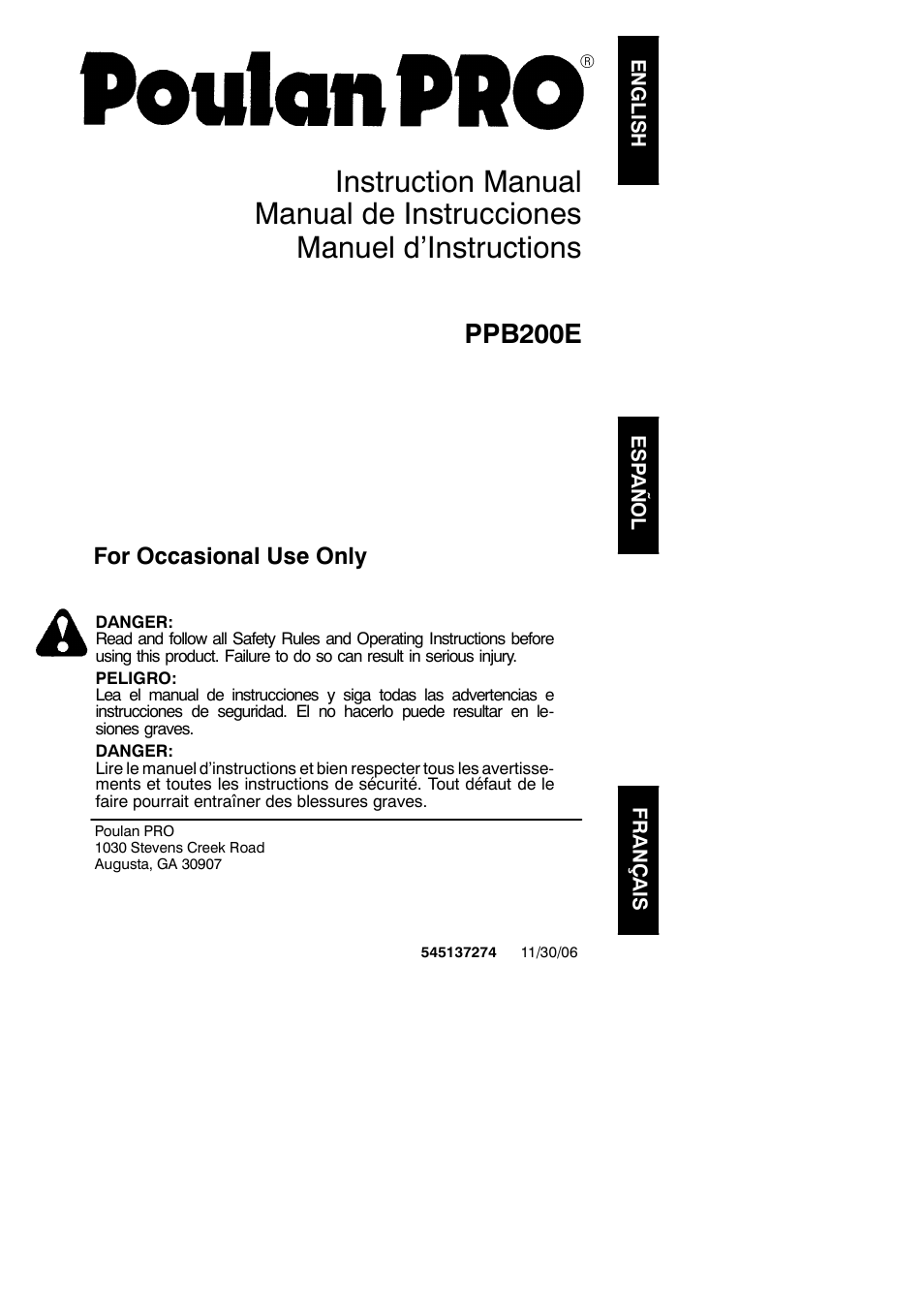 Poulan PPB200E User Manual | 17 pages