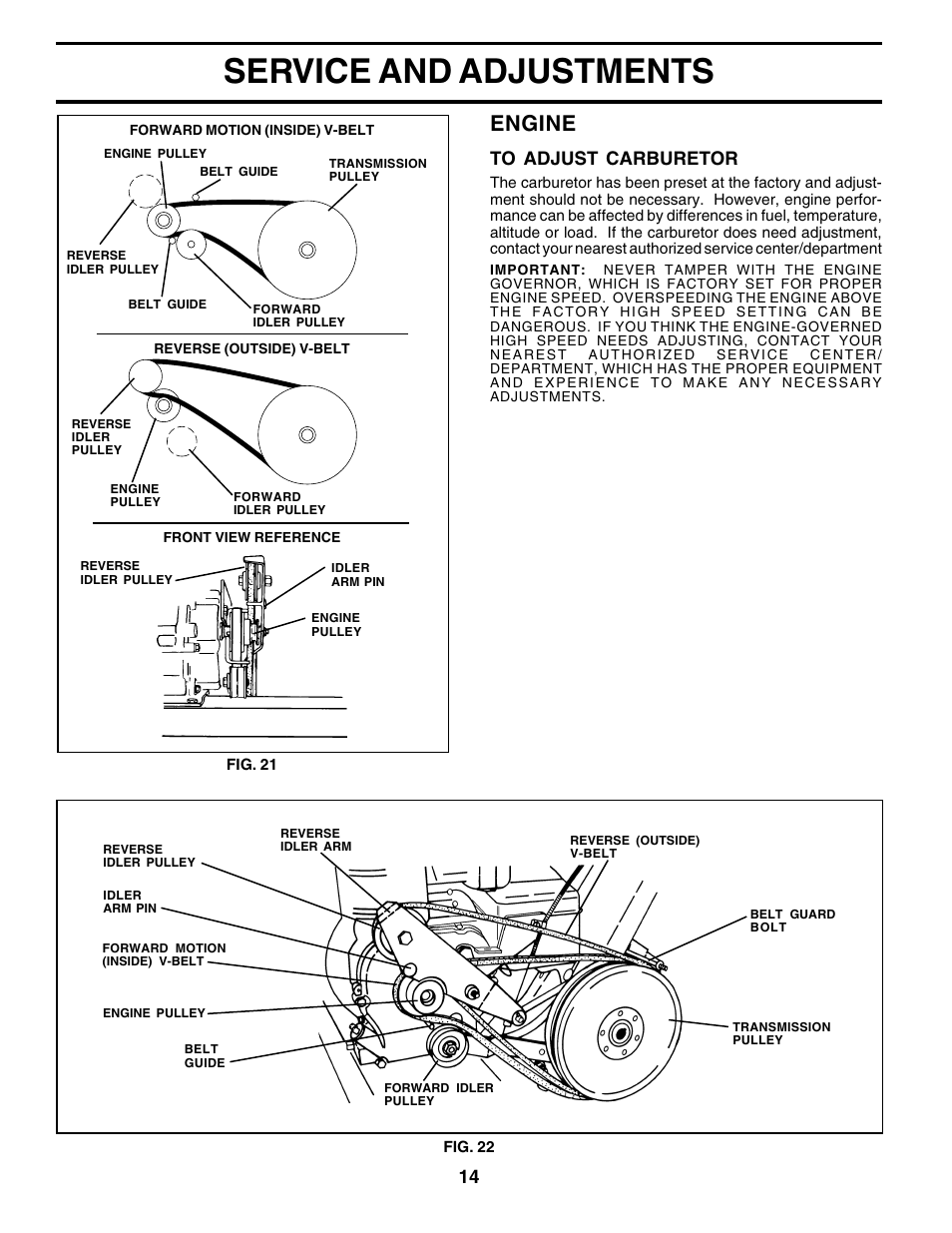 Service and adjustments, Engine | Poulan 176843 User Manual | Page 14 / 24