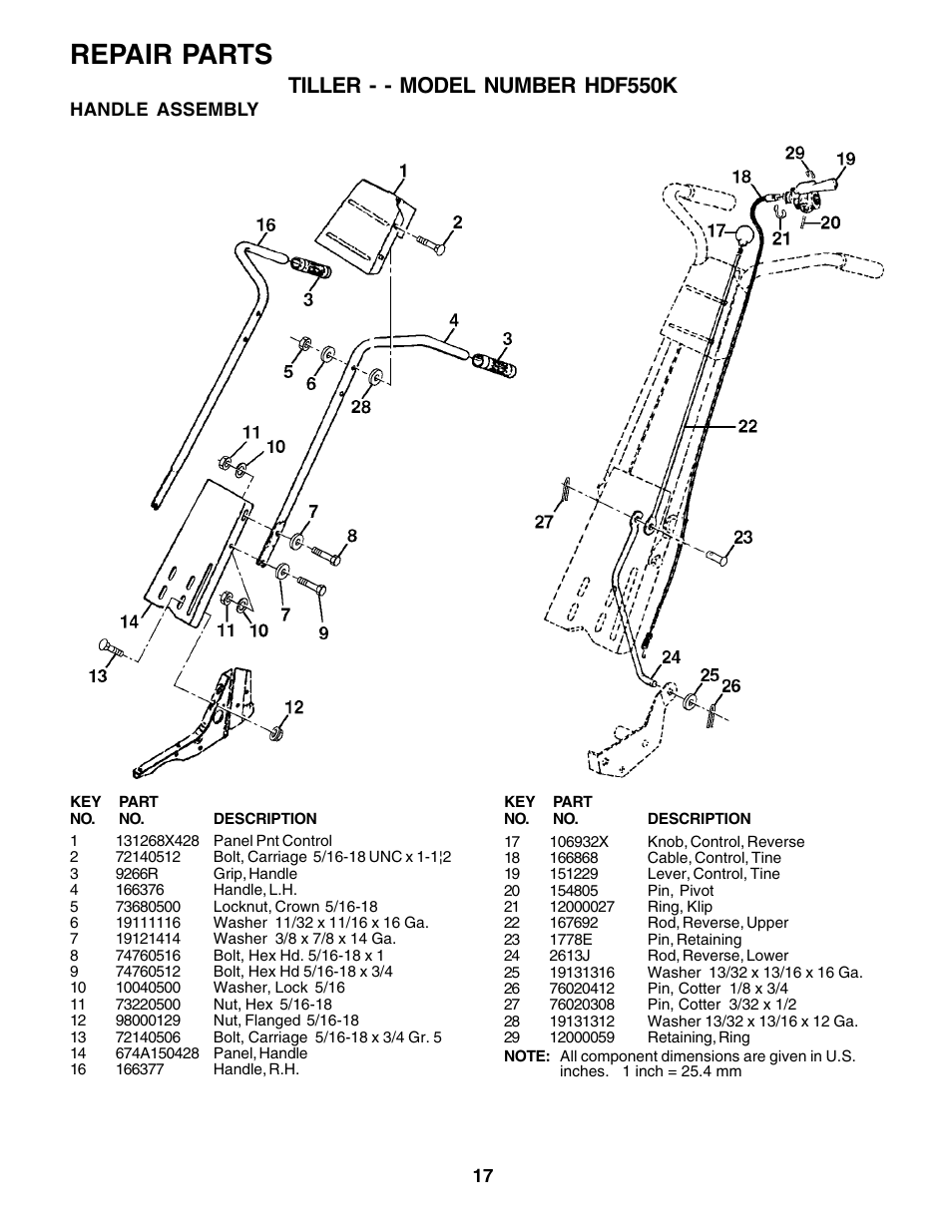 Repair parts, Tiller - - model number hdf550k | Poulan 176843 User Manual | Page 17 / 24