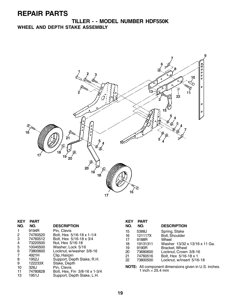 Repair parts, Tiller - - model number hdf550k | Poulan 176843 User Manual | Page 19 / 24