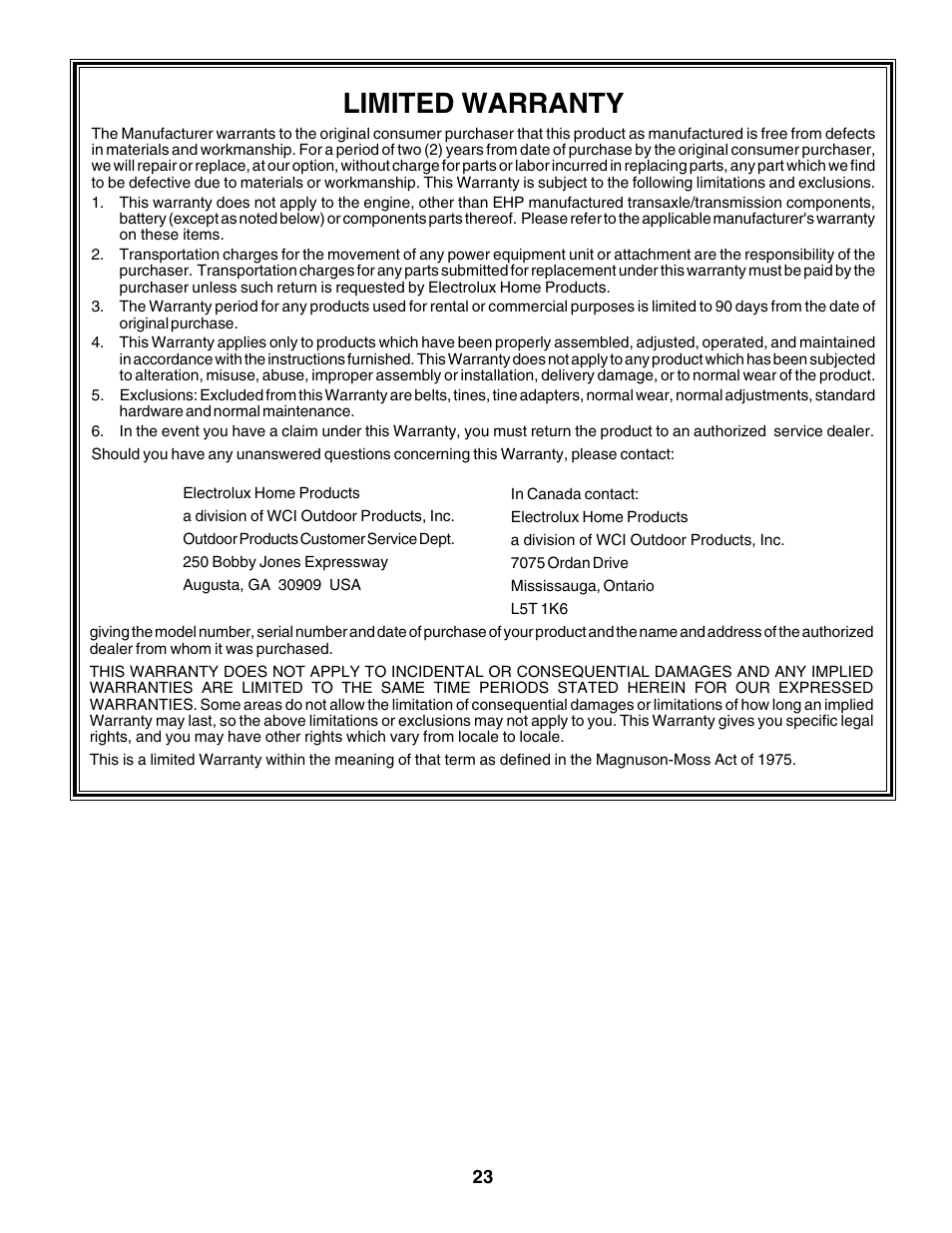 Limited warranty | Poulan 176843 User Manual | Page 23 / 24