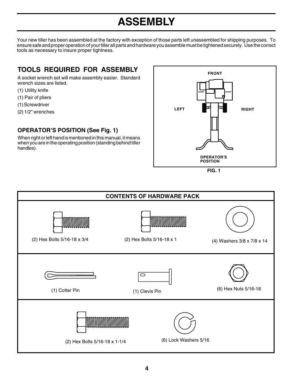 Assembly, Tools required for assembly | Poulan 176843 User Manual | Page 4 / 24