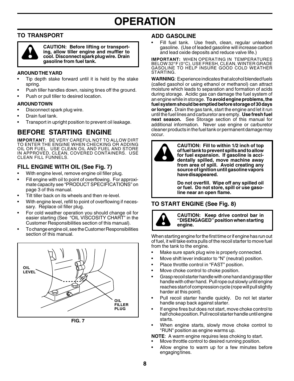 Operation, Before starting engine | Poulan 176843 User Manual | Page 8 / 24