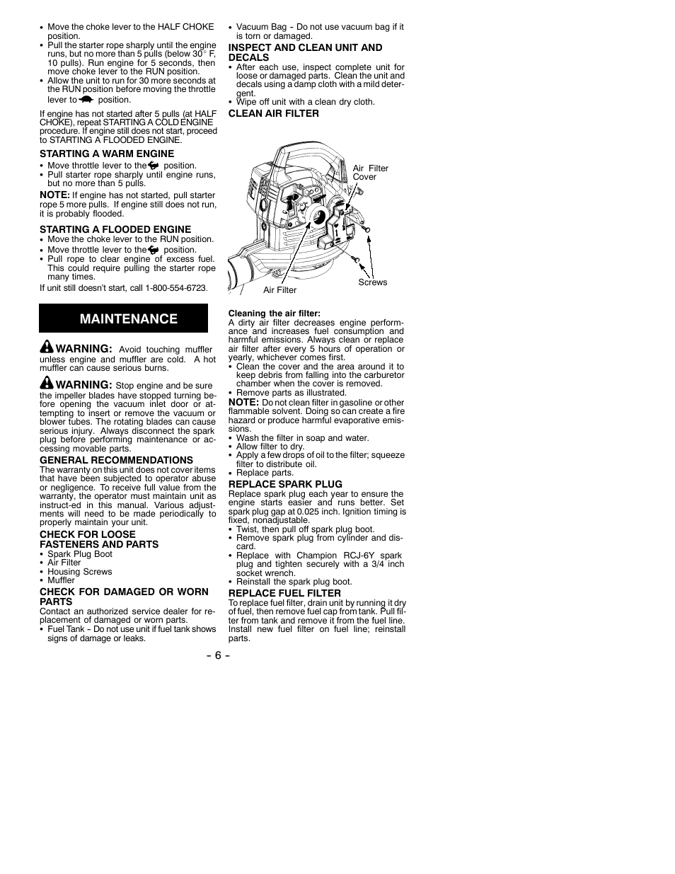 Maintenance | Poulan 530086848 User Manual | Page 6 / 9