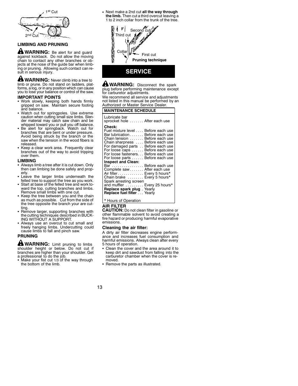 Service | Poulan 330 User Manual | Page 13 / 17