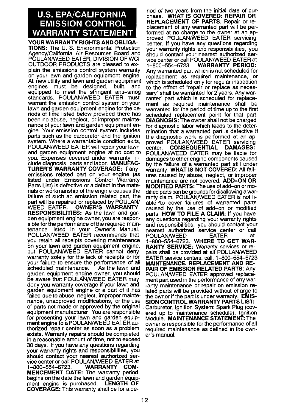 Poulan PT7000 User Manual | Page 12 / 12