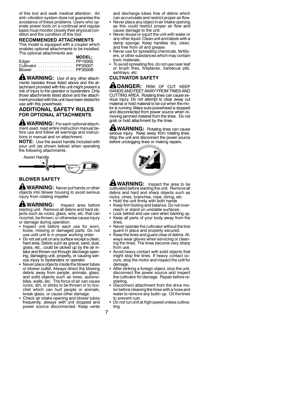 Warning, Additional safety rules, Danger | Poulan 810 EPT User Manual | Page 7 / 19