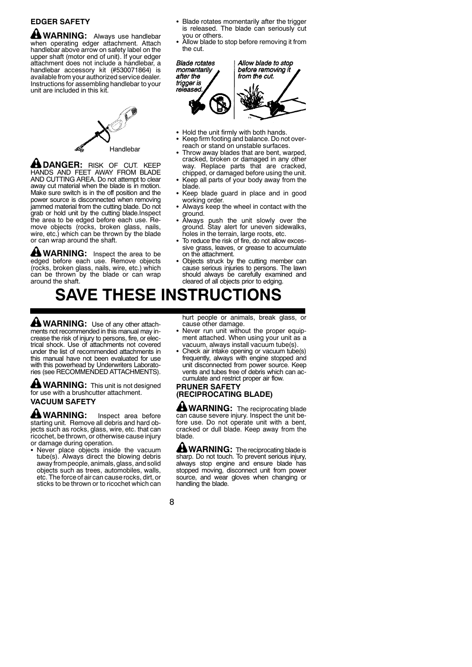 Save these instructions, Warning, Danger | Poulan 810 EPT User Manual | Page 8 / 19