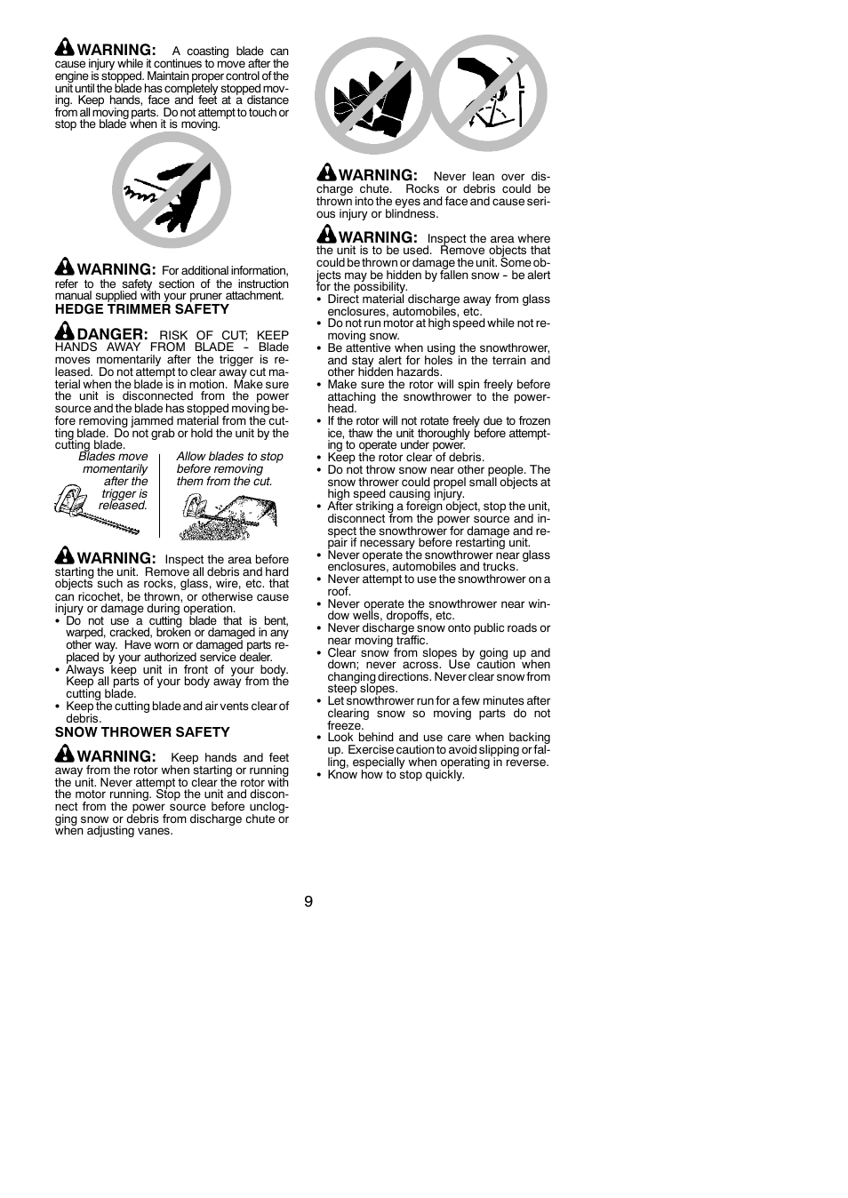 9warning, Warning, Danger | Poulan 810 EPT User Manual | Page 9 / 19