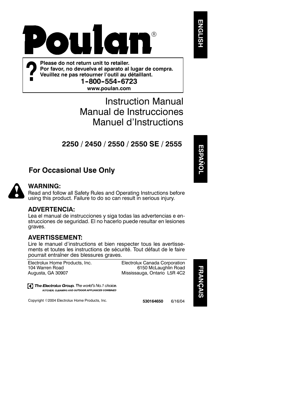 Poulan 2250 User Manual | 18 pages