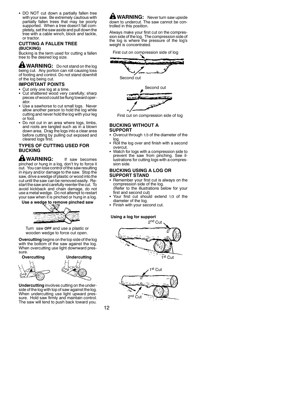 Warning | Poulan 2250 User Manual | Page 12 / 18