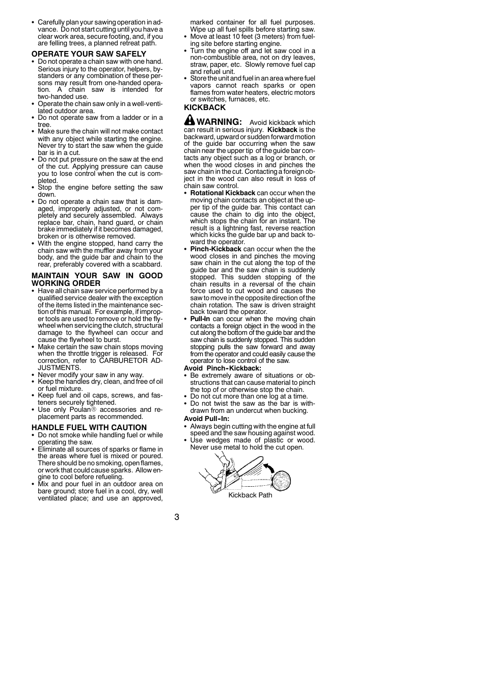 Warning | Poulan 2250 User Manual | Page 3 / 18