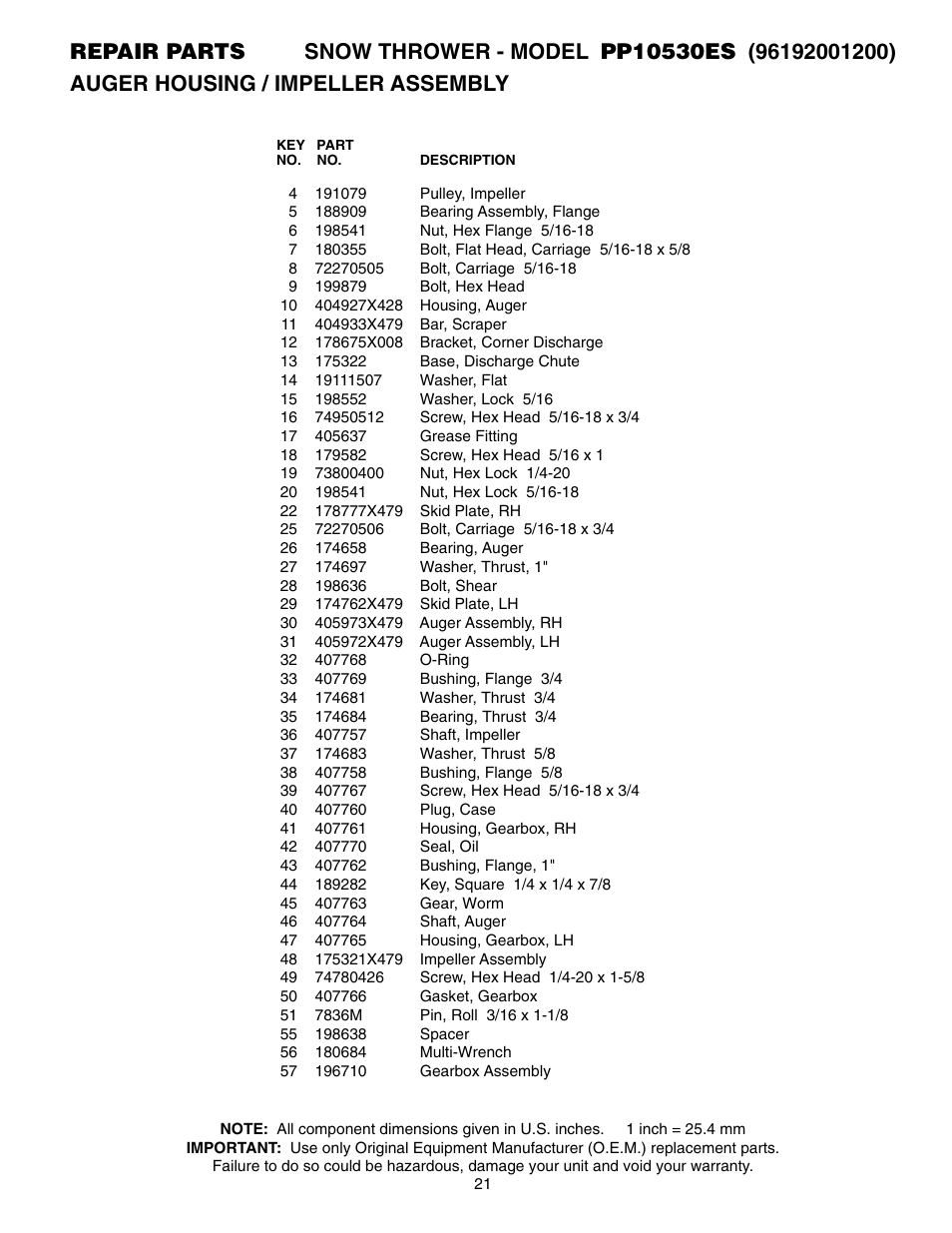 Poulan Pro PP10530ES SNOW THROWER User Manual | Page 21 / 32