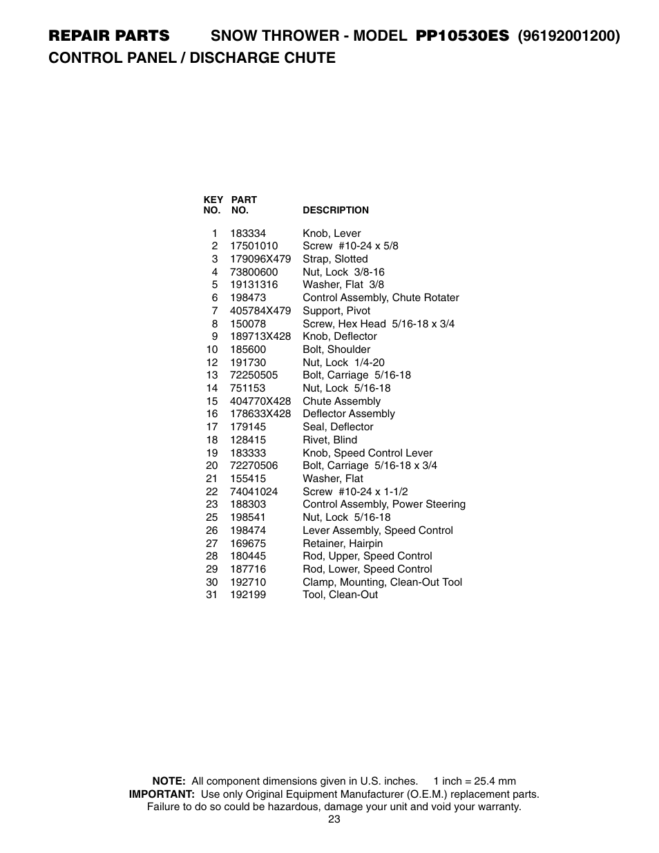 Poulan Pro PP10530ES SNOW THROWER User Manual | Page 23 / 32