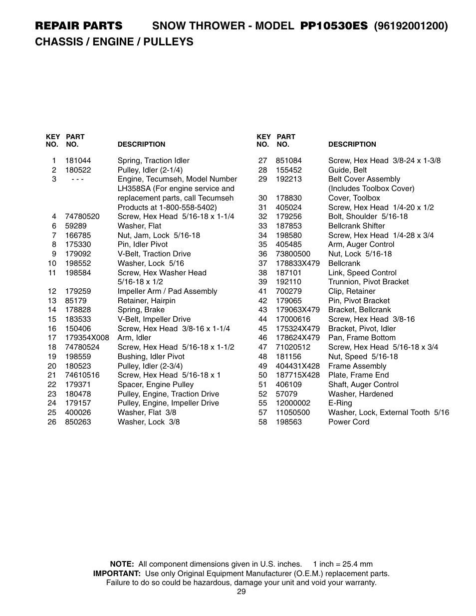 Poulan Pro PP10530ES SNOW THROWER User Manual | Page 29 / 32