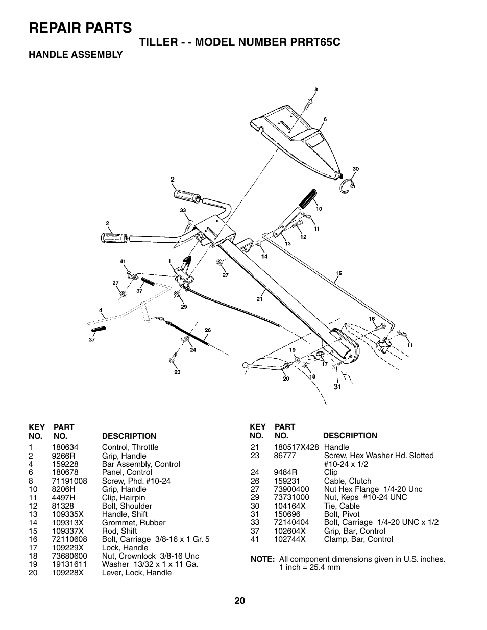 Repair parts, Tiller - - model number prrt65c | Poulan 184865 User Manual | Page 20 / 28