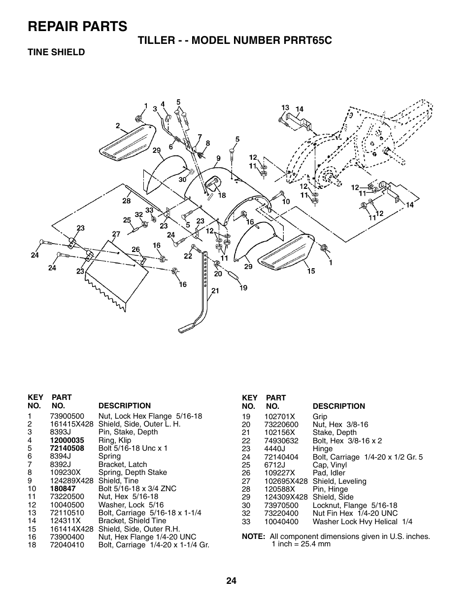 Repair parts, Tiller - - model number prrt65c | Poulan 184865 User Manual | Page 24 / 28