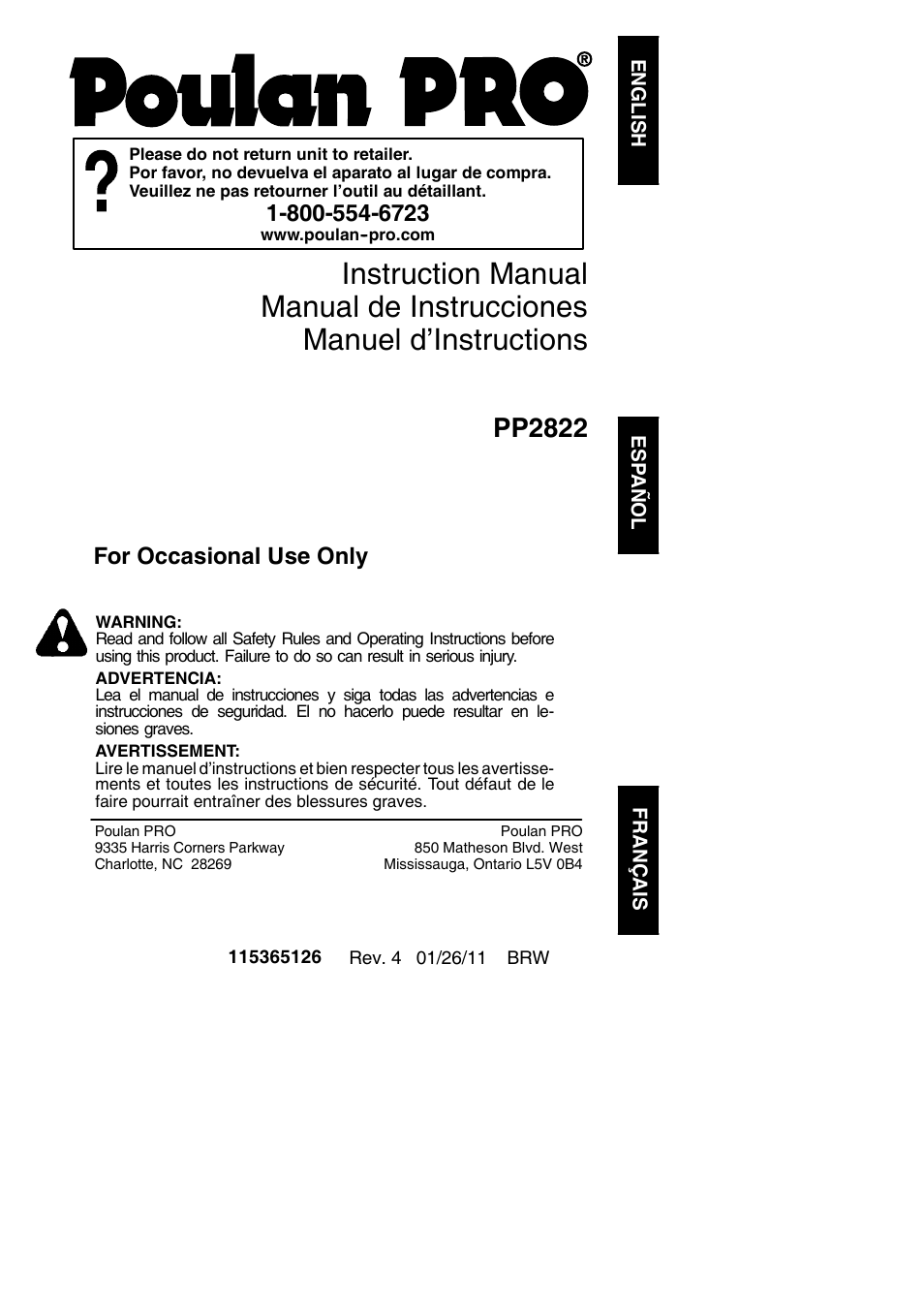 Poulan Pro PP2822 User Manual | 36 pages