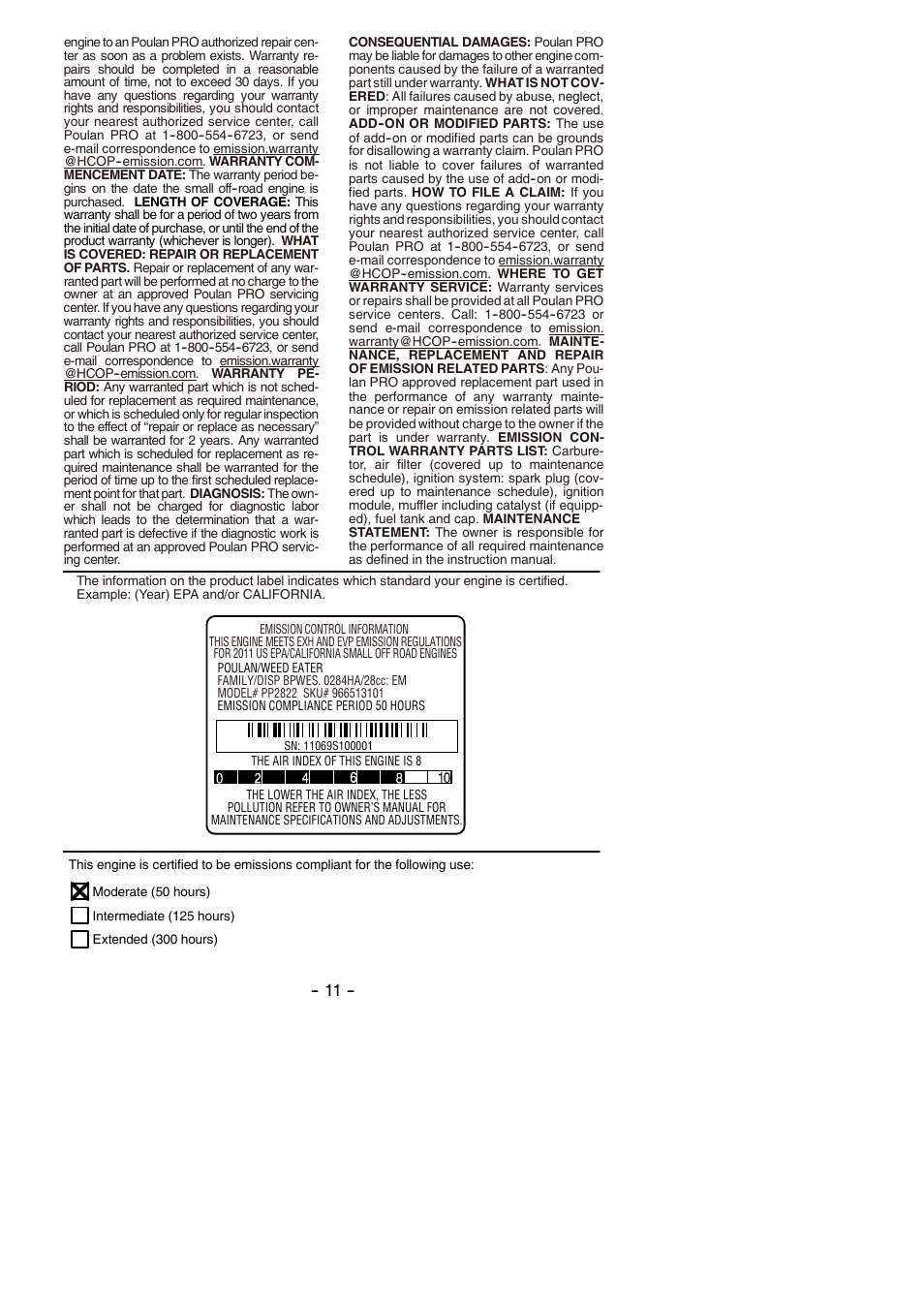 Poulan Pro PP2822 User Manual | Page 11 / 36